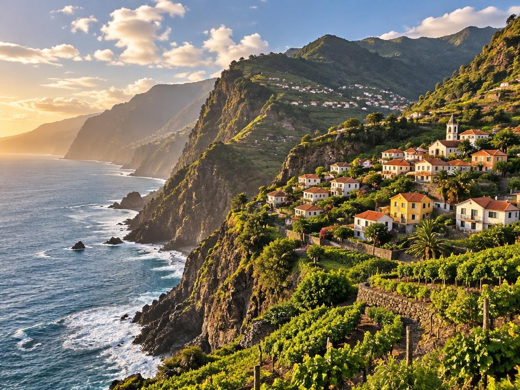 The green cliffs and Atlantic coastline of Madeira